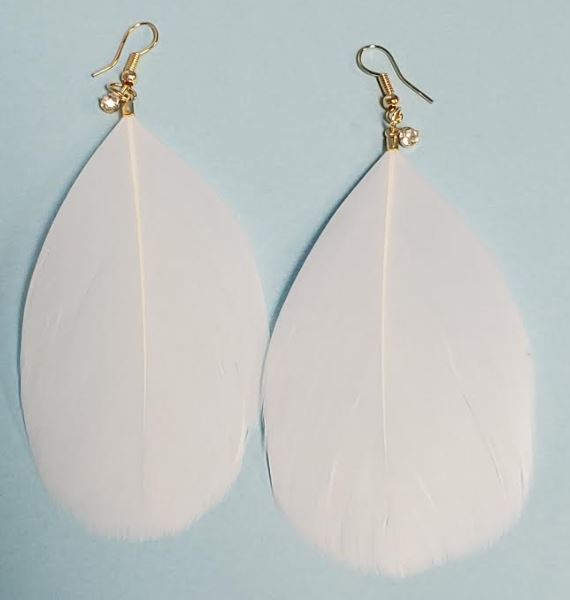 *E144 Large White Feather with Rhinestone Earrings - Iris Fashion Jewelry