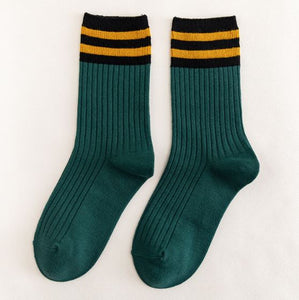 SF1163 Green Golden Yellow Stripe Socks - Iris Fashion Jewelry