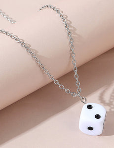 N485 White 3D Dice Necklace With FREE Earrings - Iris Fashion Jewelry