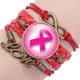 B723 Red Pink Ribbon Breast Cancer Awareness Layered Bracelet - Iris Fashion Jewelry