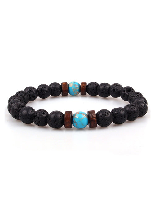 B847 Black Lava Stone Turquoise Crackle Bead Bracelet - Iris Fashion Jewelry