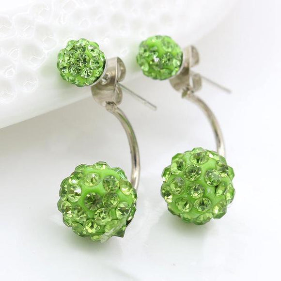 E185 Green Crystal Peek A Boo Double Ball Earrings - Iris Fashion Jewelry