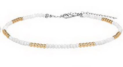 N67 Silver Pearl White & Gold Seed Bead Choker Necklace with FREE Earrings - Iris Fashion Jewelry