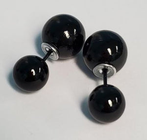 *E559 Black Small Double Ball Earrings - Iris Fashion Jewelry
