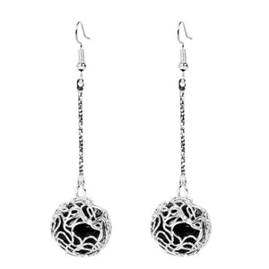 E138 Silver Black Pearl in Wire Dangle Earrings - Iris Fashion Jewelry