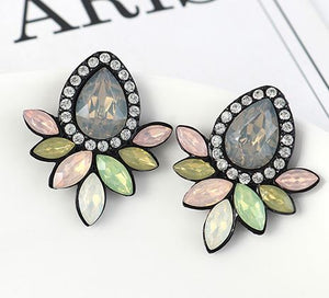 E710 Gray Teardrop Multi Color Gemstone Earrings - Iris Fashion Jewelry