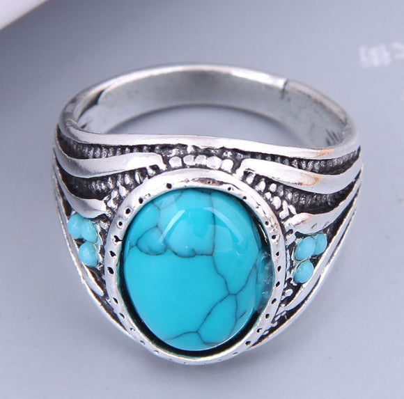 R187 Silver Blue Crackle Stone Ring - Iris Fashion Jewelry