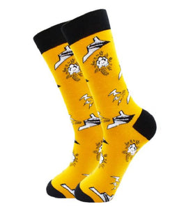 SF262 Golden Yellow Fighter Jet Socks - Iris Fashion Jewelry