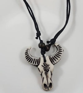 N262 Bull Head on Leather Cord Necklace - Iris Fashion Jewelry