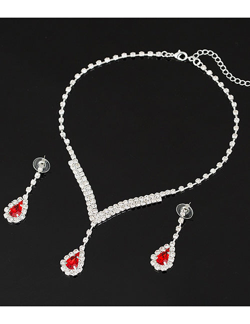N1635 Silver Rhinestone Red Gemstone Necklace with FREE Earrings - Iris Fashion Jewelry