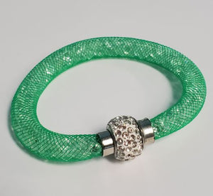 B880 Green Mesh Filled Bracelet with Rhinestones - Iris Fashion Jewelry