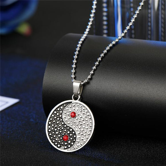 +N1140 Silver Yin Yang Textured Pendant Necklace - Iris Fashion Jewelry