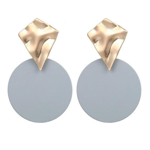 E1335 Gray Round Metal Gold Crinkle Earrings - Iris Fashion Jewelry