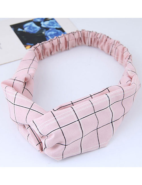 H362 Pale Pink Grid Pattern Head Band - Iris Fashion Jewelry