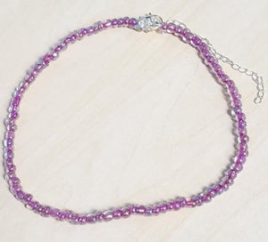 N73 Silver Iridescent Lavender Seed Bead Choker Necklace with FREE Earrings - Iris Fashion Jewelry