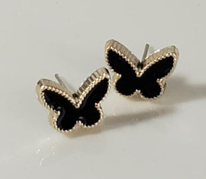 *E1342 Gold Black Butterfly Stud Earrings - Iris Fashion Jewelry