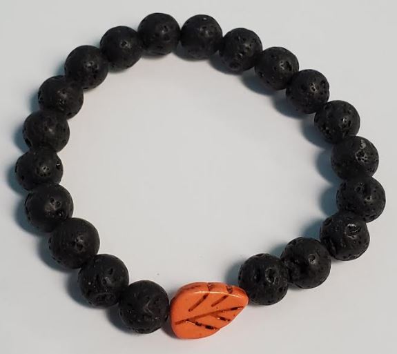 B120 Black Lava Stone Orange Leaf Bead Bracelet - Iris Fashion Jewelry