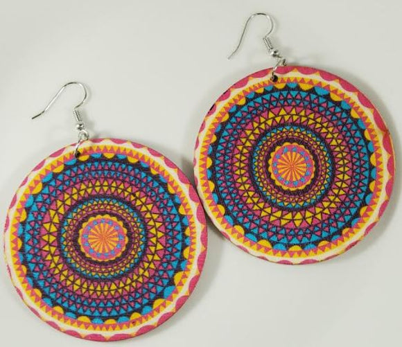 E807 Large Round Wooden Colorful Festive Earrings - Iris Fashion Jewelry