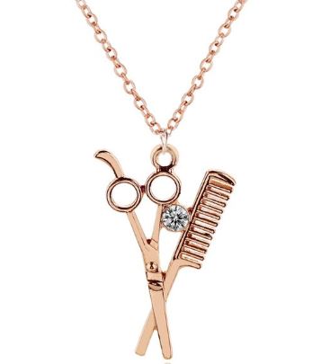 N1622 Rose Gold Large Hairdresser Scissors Necklace with FREE EARRINGS - Iris Fashion Jewelry