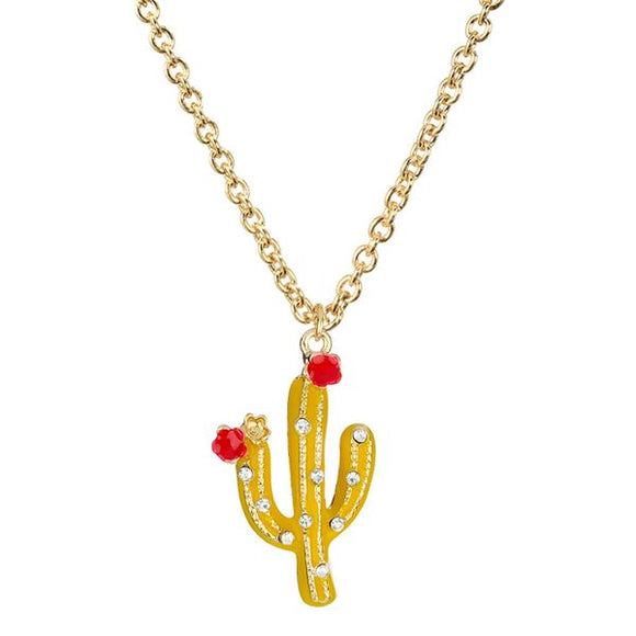 N1030 Gold Yellow Cactus Necklace FREE Earrings - Iris Fashion Jewelry