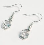 *E719 Silver Gemstone Textured Frame Earrings - Iris Fashion Jewelry