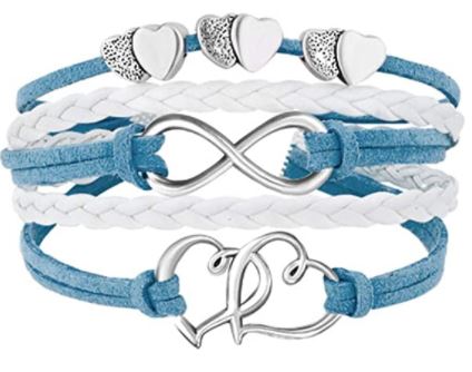 B79 Light Blue & White Hearts Leather Layer Bracelet - Iris Fashion Jewelry