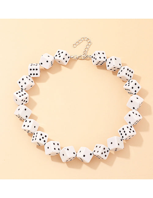 N1013 Silver White Dice Necklace with Free Earrings - Iris Fashion Jewelry