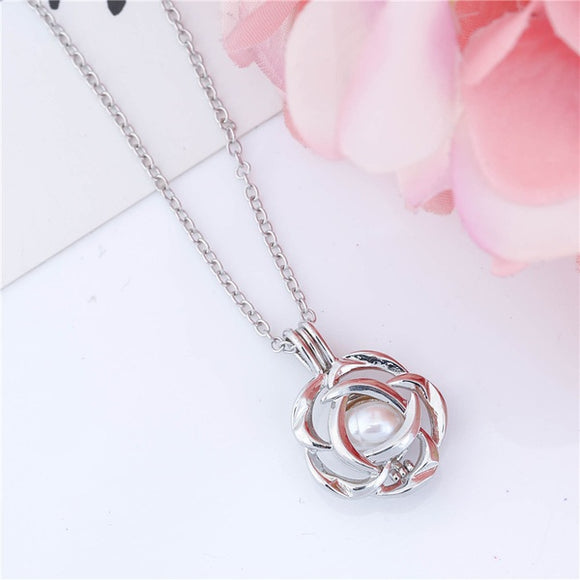 N755 Silver Flower Design Pearl Necklace with FREE Earrings - Iris Fashion Jewelry