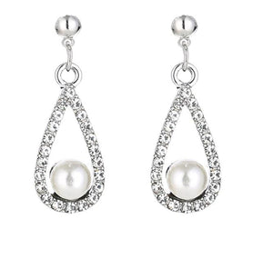 E765 Silver Rhinestone Teardrop Pearl Earrings - Iris Fashion Jewelry