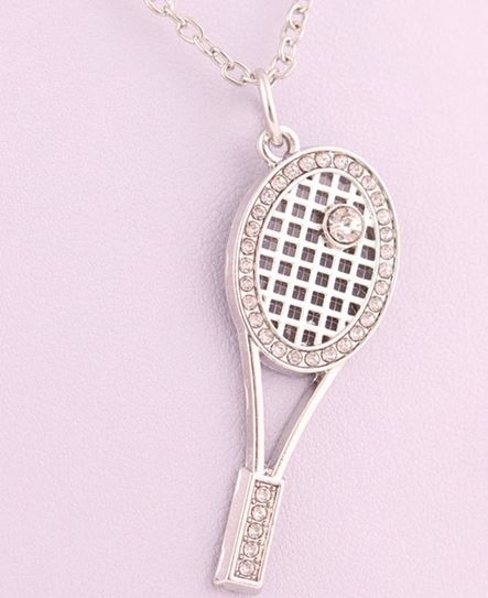 N487 Silver Rhinestone Tennis Racket Necklace with FREE Earrings - Iris Fashion Jewelry
