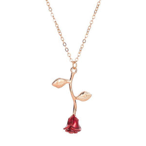 N1382 Gold Hanging Red Rose Necklace with FREE Earrings - Iris Fashion Jewelry