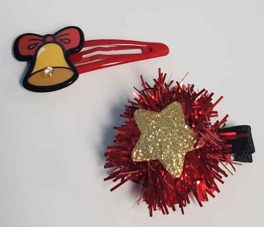 Z108 Christmas Bell and Glitter Pom Pom Hair Clips - Iris Fashion Jewelry