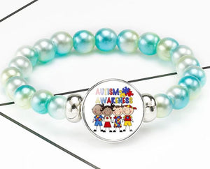 B1013 Blue & Green Pearl Bead Autism Awareness Bracelet - Iris Fashion Jewelry