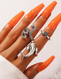 RS75 Silver Color Dolphin Tentacles Starfish 3 Piece Ring Set - Iris Fashion Jewelry