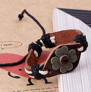 B1053 Flower Leather Bracelet - Iris Fashion Jewelry