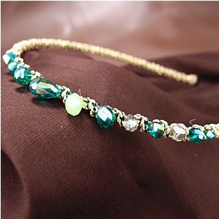 H662 Gold Shades of Green Beaded Head Band - Iris Fashion Jewelry