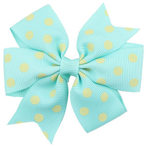 H257 Small Mint Green Yellow Polka Dot Bow Hair Clip - Iris Fashion Jewelry