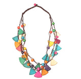 N1914 Multi Color Triangle Wooden Necklace with FREE EARRINGS - Iris Fashion Jewelry