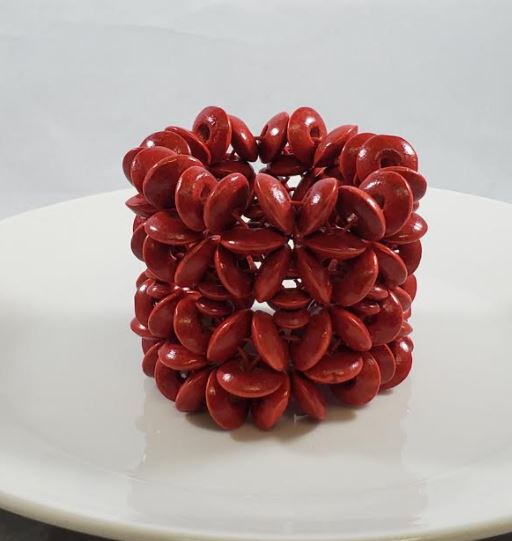 B355 Red Flower Design Wooden Bead Bracelet - Iris Fashion Jewelry
