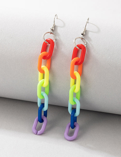 E1765 Silver Multi Color Chain Link Earrings - Iris Fashion Jewelry