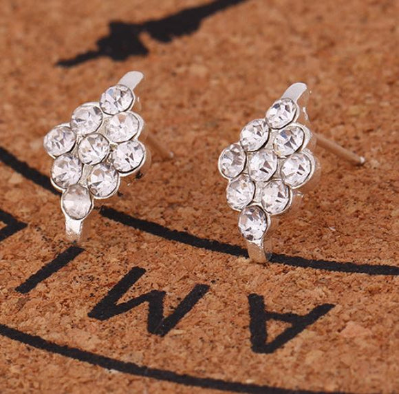 E812 Silver Rhinestone Diamond Shape Earrings - Iris Fashion Jewelry