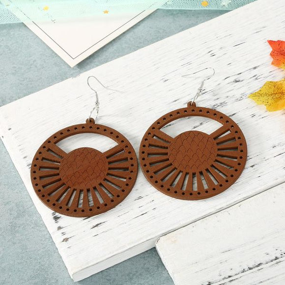 E270 Large Brown Round Wooden Earrings - Iris Fashion Jewelry