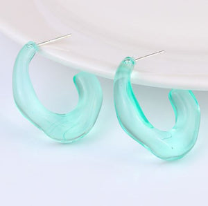 E1772 Mint Green Acrylic Irregular Hoop Earrings - Iris Fashion Jewelry