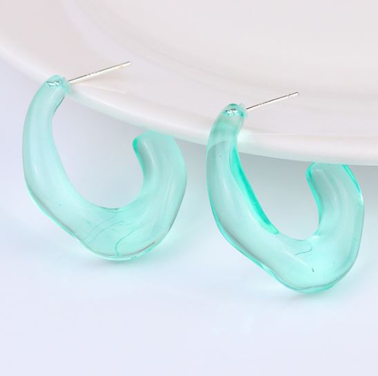 E1772 Mint Green Acrylic Irregular Hoop Earrings - Iris Fashion Jewelry