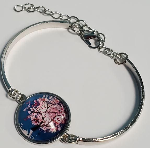 B350 Silver Pink Blossom Tree Bracelet - Iris Fashion Jewelry