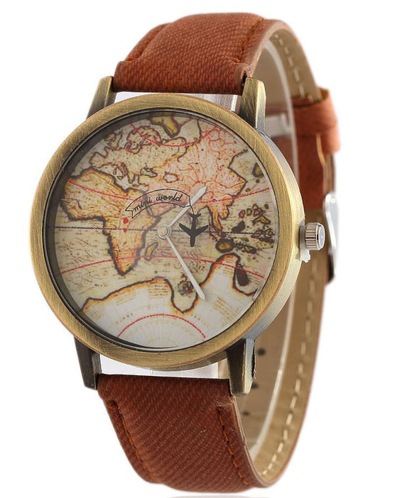 W426 Brown Band World Traveler Collection Quartz Watch - Iris Fashion Jewelry