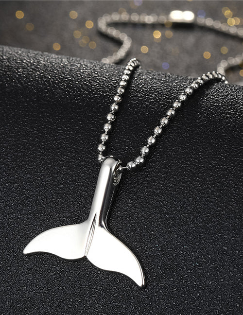 N903 Silver Whale Tail on Beaded Chain Necklace - Iris Fashion Jewelry