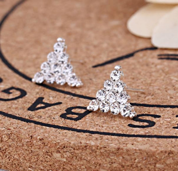 E915 Silver Rhinestone Triangle Earrings - Iris Fashion Jewelry