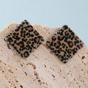 E1661 Square Brown Leopard Print Acrylic Earrings - Iris Fashion Jewelry