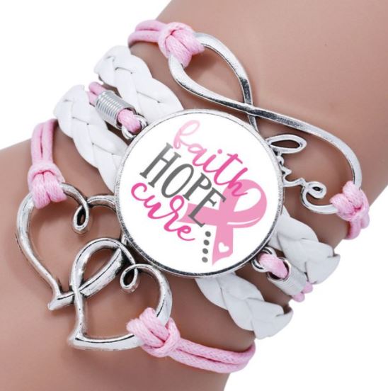 B1005 Pink & White Faith Hope Cure Breast Cancer Awareness Leather Layered Bracelet - Iris Fashion Jewelry